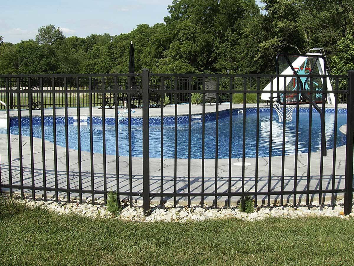 Safety Pool Fence Made of Black Aluminum with Vertical Pickets - Custom Installed in Westland, MI